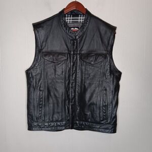 Highway 21 Magnum Vest M Black Genuine Leather Biker Motorcycle Rugged Classic